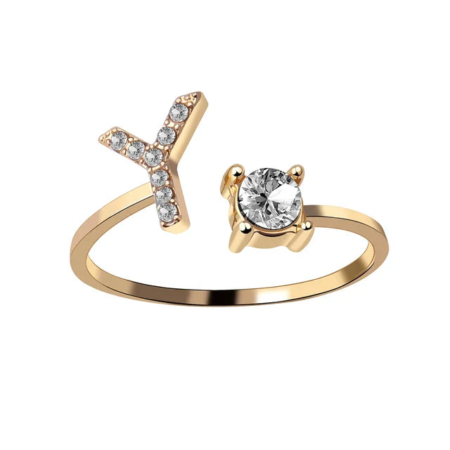 Personalised initial ring with solitaire diamond