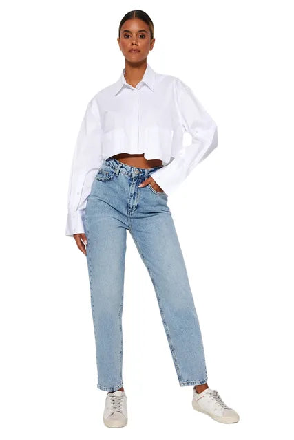 Straight mother jeans with high waist