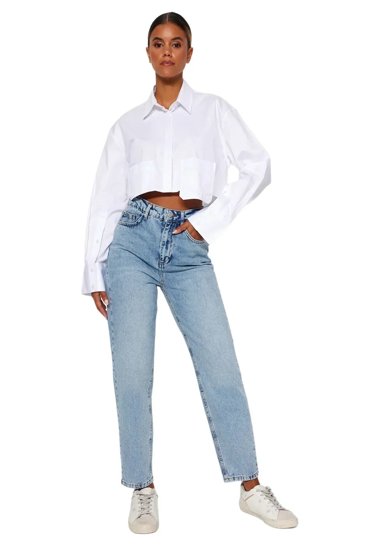 Straight mother jeans with high waist