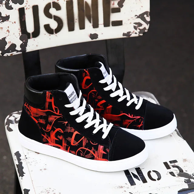 Graffiti high-top canvas shoes