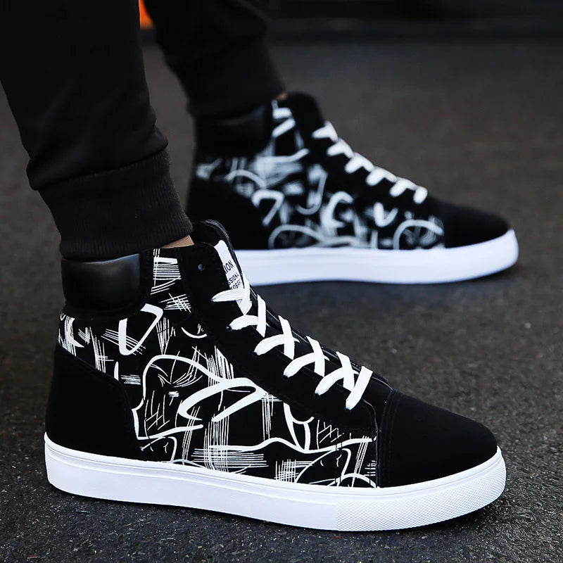 Graffiti high-top canvas shoes