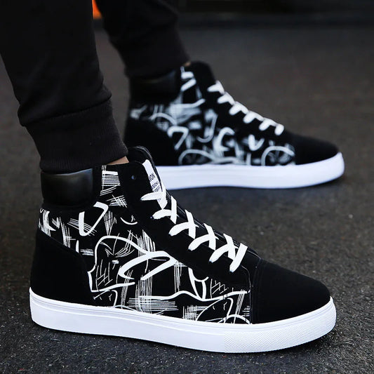 Graffiti high-top canvas shoes