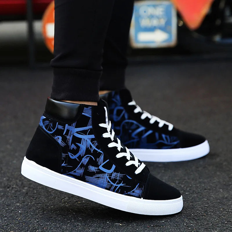 Graffiti high-top canvas shoes