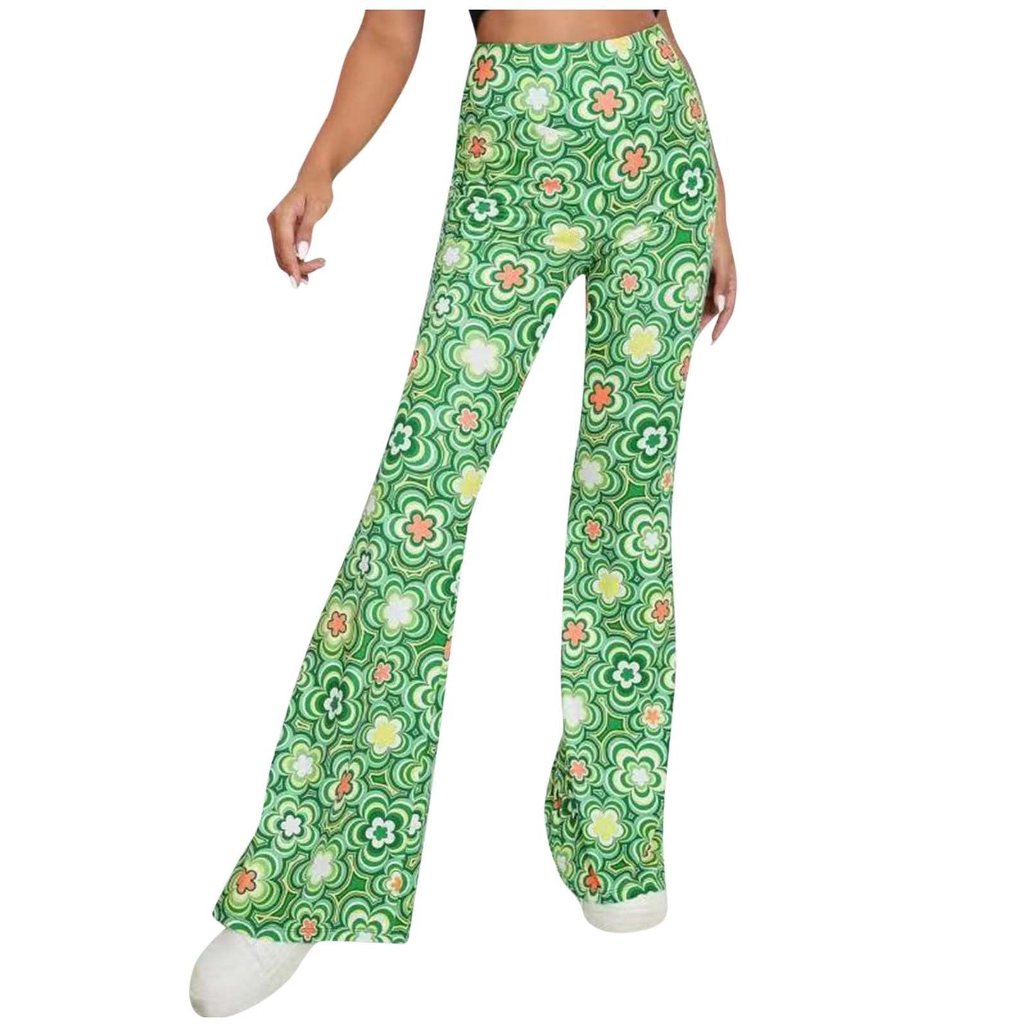 Women's High Waist Floral Flared Trousers