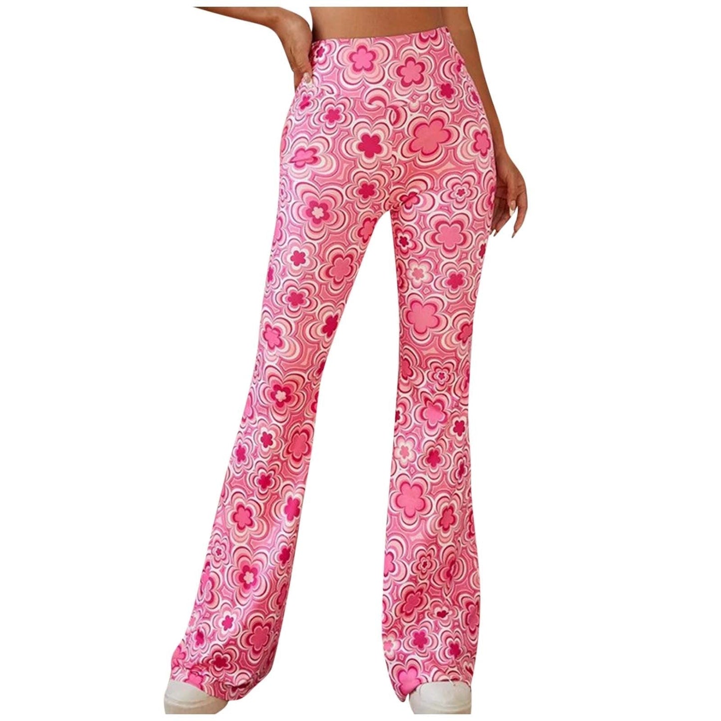 Women's High Waist Floral Flared Trousers