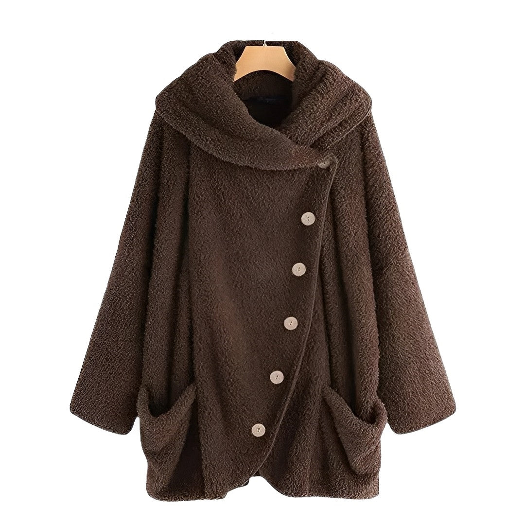 Women - Winter Jacket - Stylish Plush Fabric - Warm Cozy Outerwear for Cold Weather