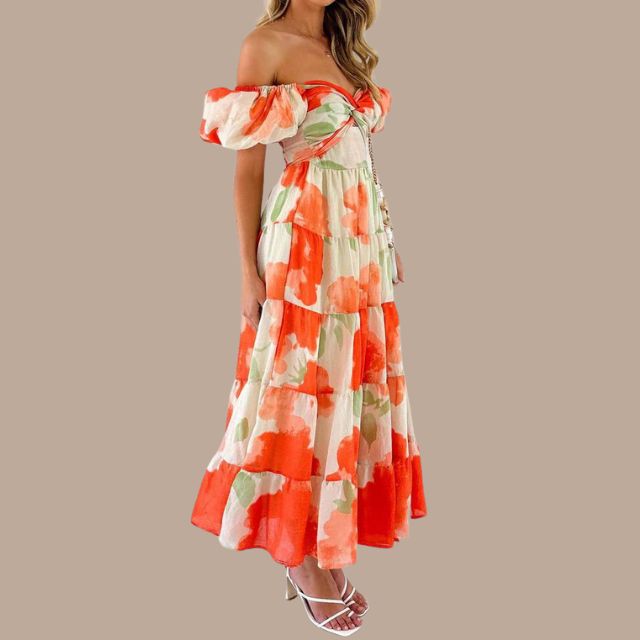 Boho maxi dress with off the shoulder straps