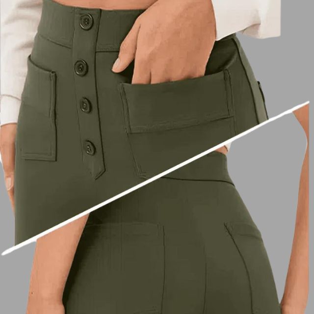 High-waisted flared trousers with patch pockets