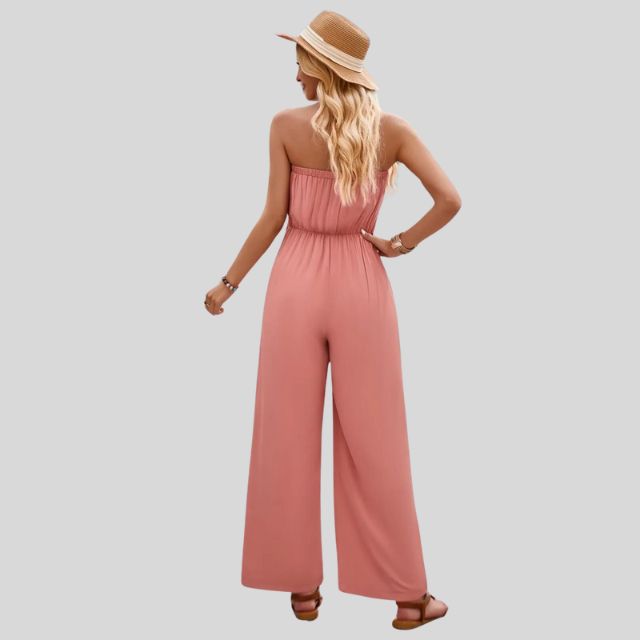 Off-the-shoulder jumpsuit with waist tie