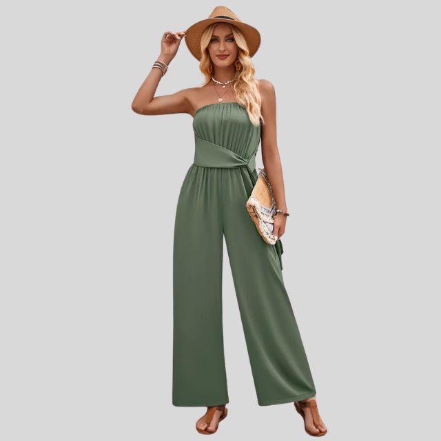 Off-the-shoulder jumpsuit with waist tie