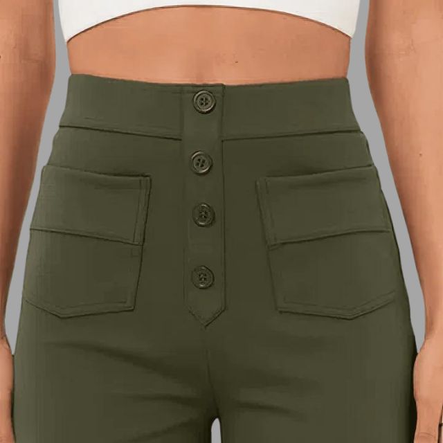 High-waisted flared trousers with patch pockets