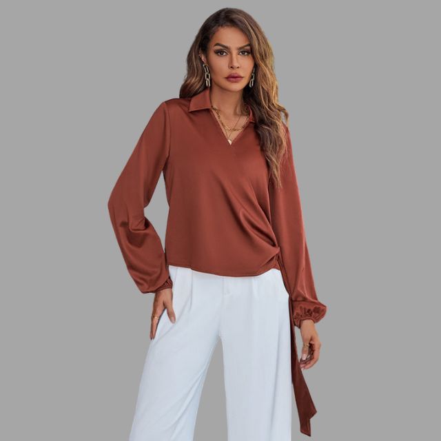 Wrap blouse with V-neckline