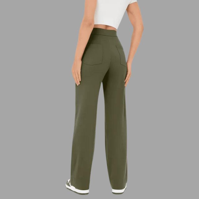 High-waisted flared trousers with patch pockets