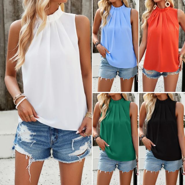 Pleated blouse ladies sleeveless