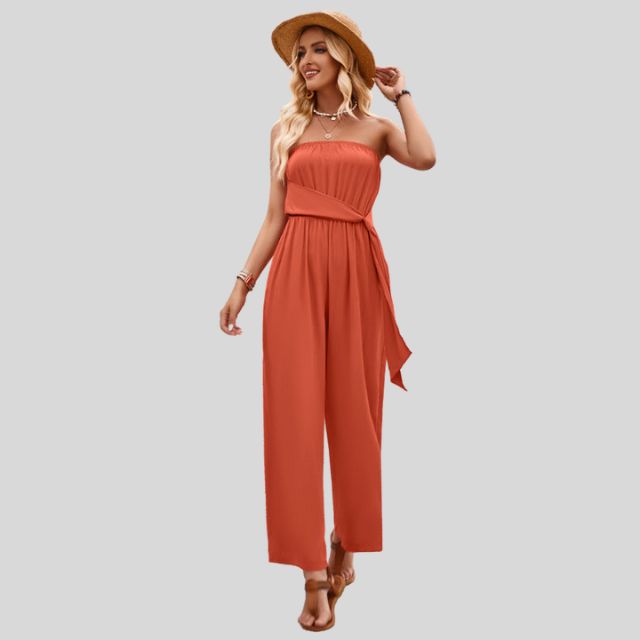 Off-the-shoulder jumpsuit with waist tie