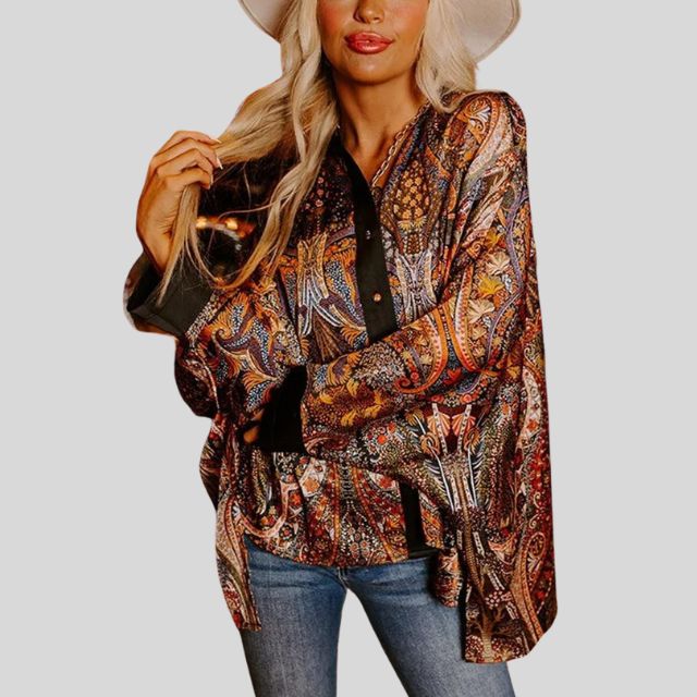 Button-up shirt with statement sleeves