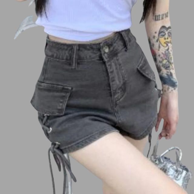 High-waist shorts with lace-up detail