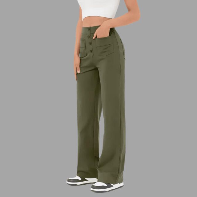 High-waisted flared trousers with patch pockets