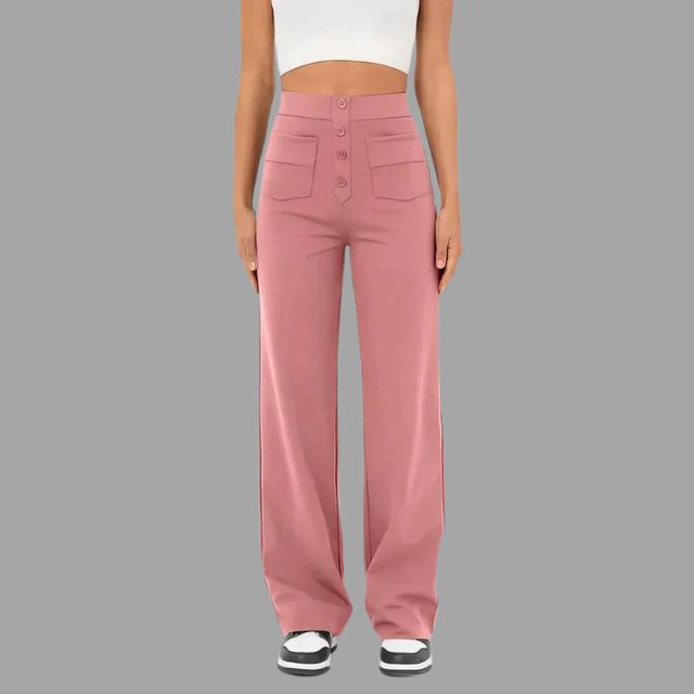 High-waisted flared trousers with patch pockets