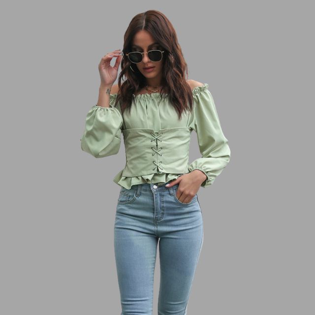 Off-the-shoulder blouse with lace-up front