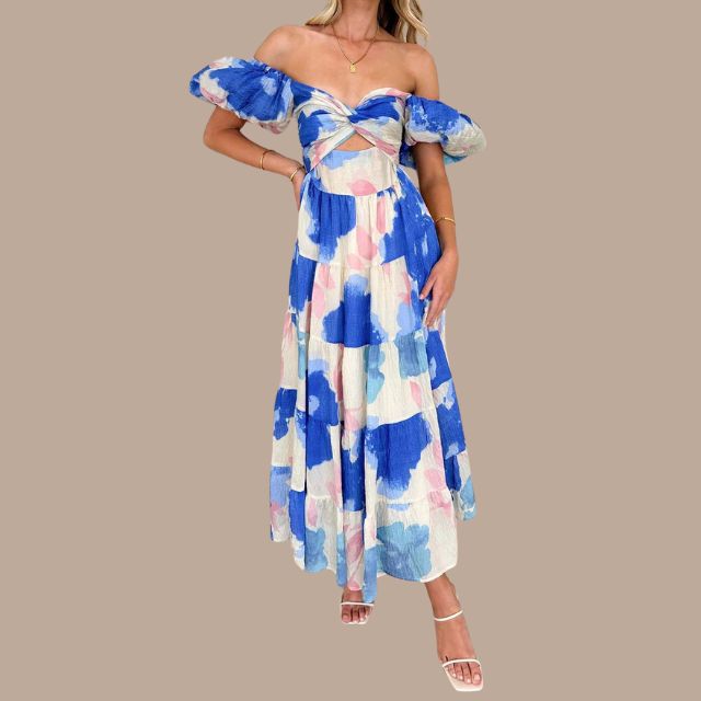 Boho maxi dress with off the shoulder straps