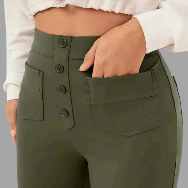 High-waisted flared trousers with patch pockets