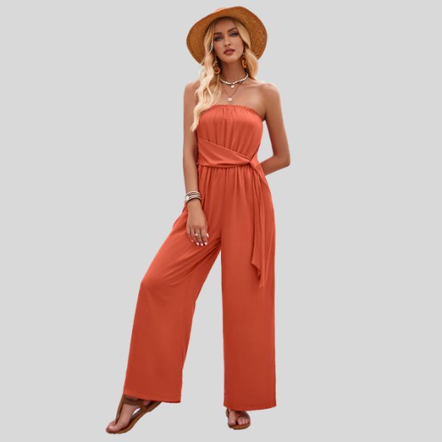 Off-the-shoulder jumpsuit with waist tie