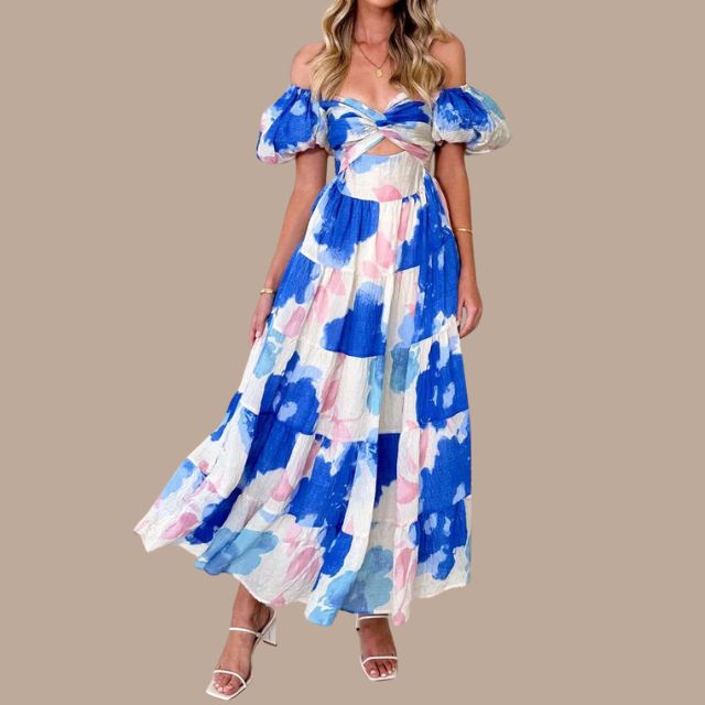 Boho maxi dress with off the shoulder straps