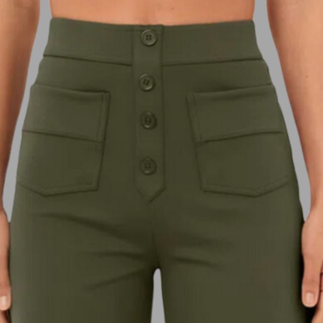 High-waisted flared trousers with patch pockets