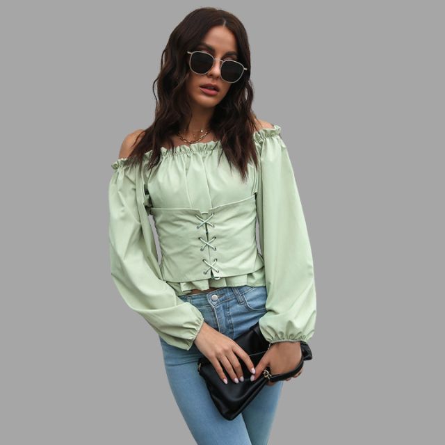 Off-the-shoulder blouse with lace-up front