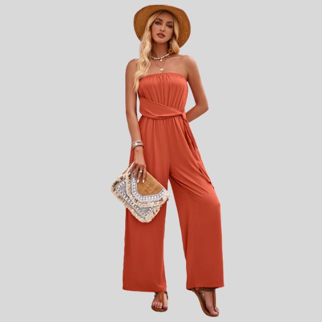 Off-the-shoulder jumpsuit with waist tie