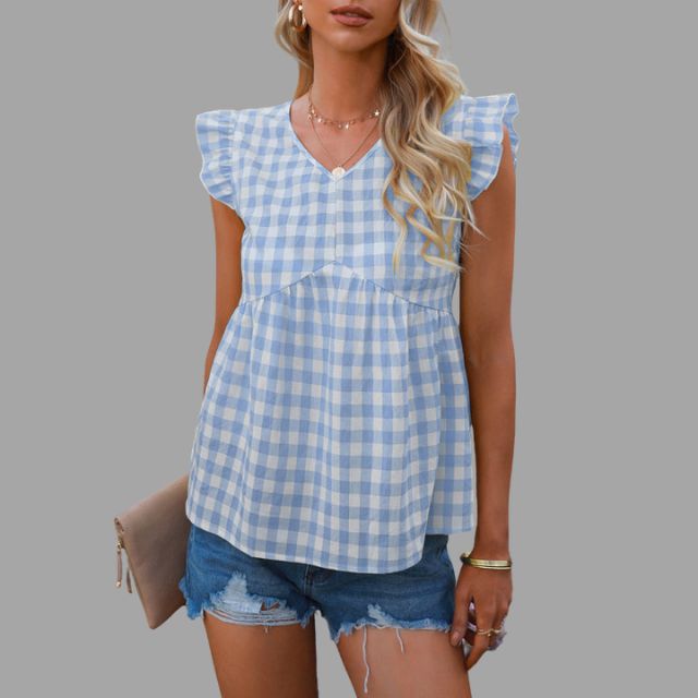 Checked gingham blouse with ruffled sleeves