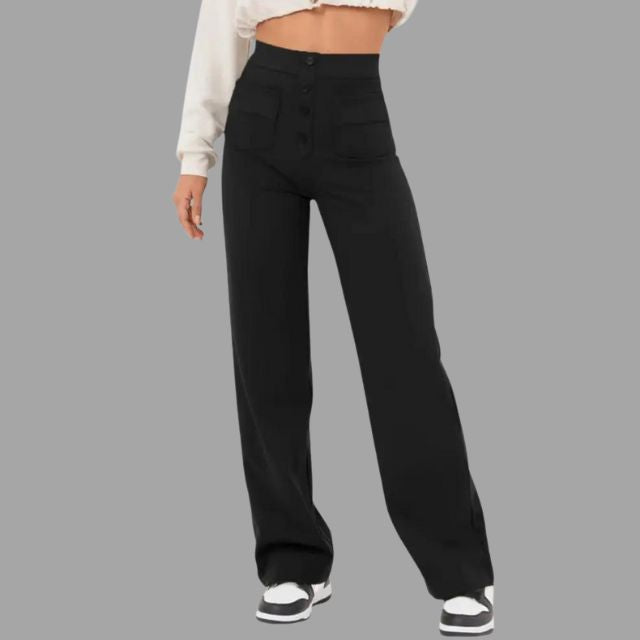 High-waisted flared trousers with patch pockets