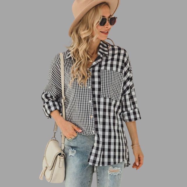 Casual checked shirt with batwing sleeves