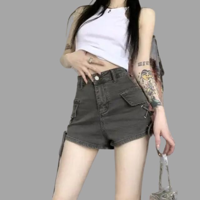 High-waist shorts with lace-up detail