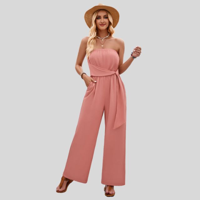 Off-the-shoulder jumpsuit with waist tie