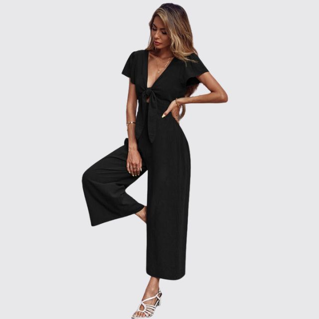 Casual jumpsuit with tie front