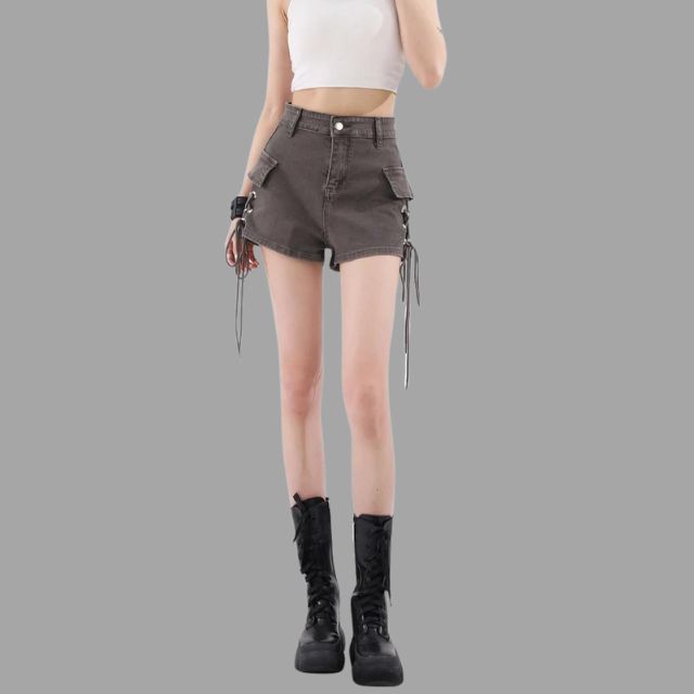 High-waist shorts with lace-up detail