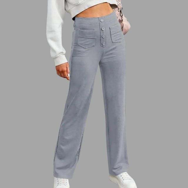 High-waisted flared trousers with patch pockets