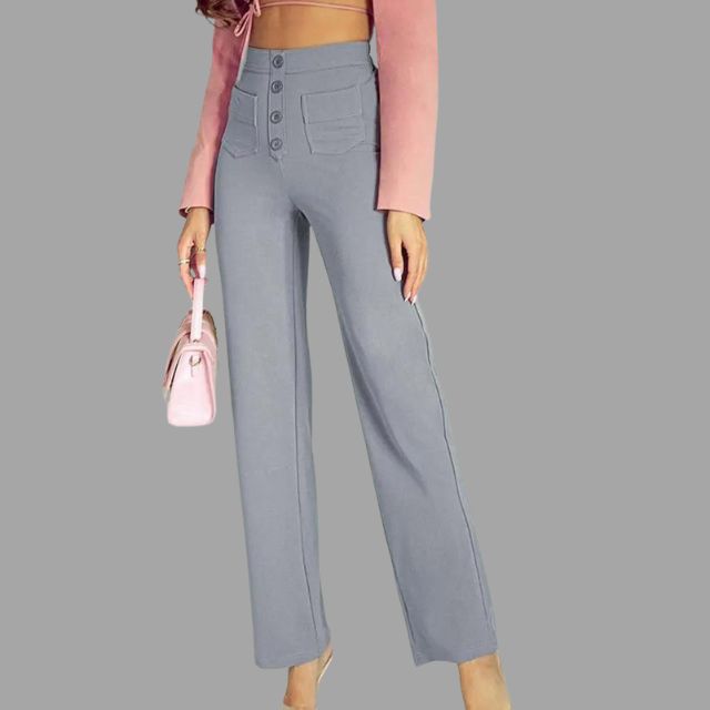 High-waisted flared trousers with patch pockets