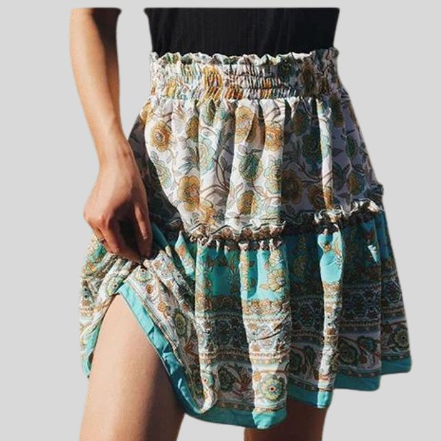 Bohemian floral skirt with ruffles