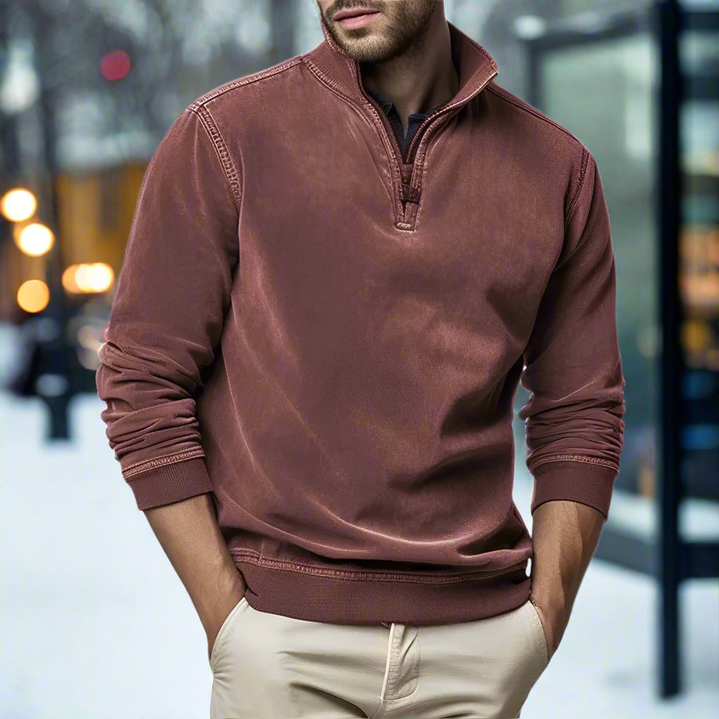 Men - Classic Jumper - Cozy Knit with Zip Fastening - Versatile Stylish Sweater for Every Occasion