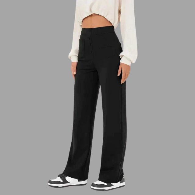 High-waisted flared trousers with patch pockets