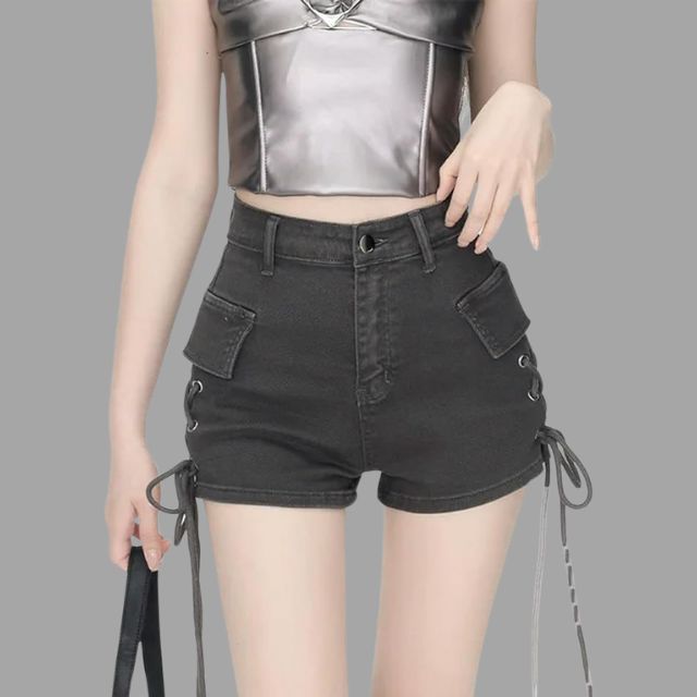 High-waist shorts with lace-up detail