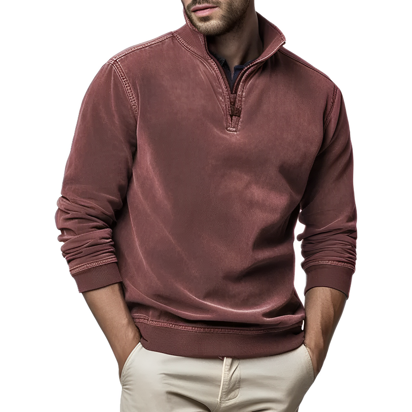 Men - Classic Jumper - Cozy Knit with Zip Fastening - Versatile Stylish Sweater for Every Occasion