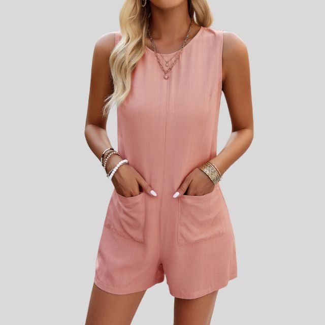 Sleeveless monochrome jumpsuit shorts with pockets