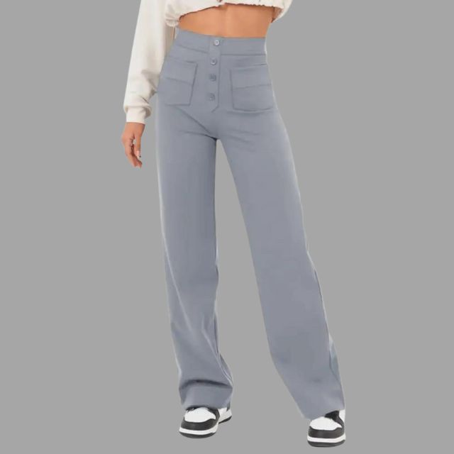 High-waisted flared trousers with patch pockets