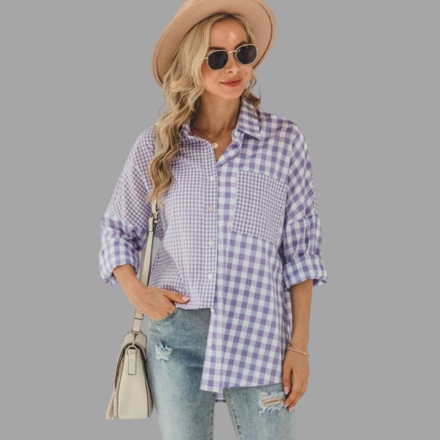 Casual checked shirt with batwing sleeves