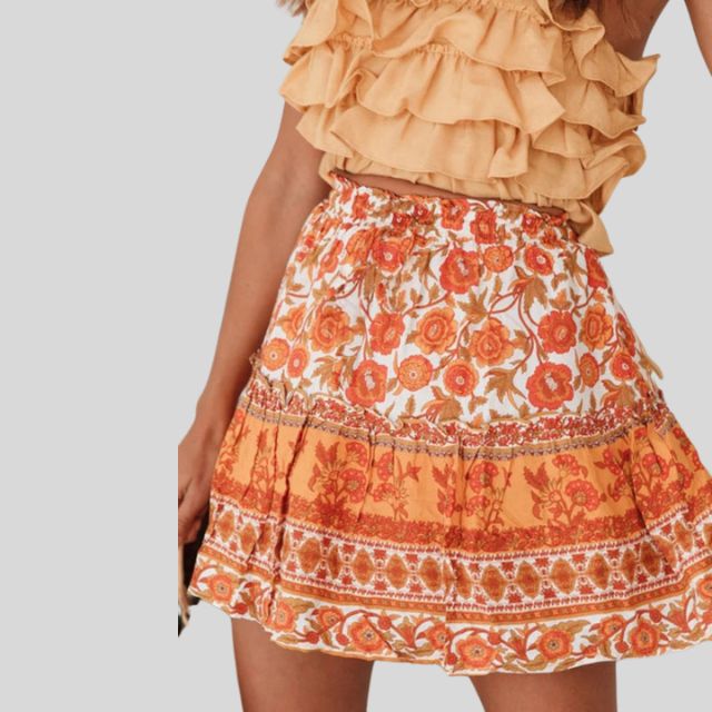 Bohemian floral skirt with ruffles