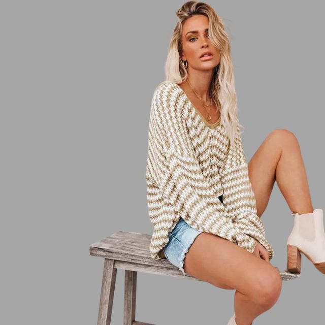 Knitted jumper with off-the-shoulder design